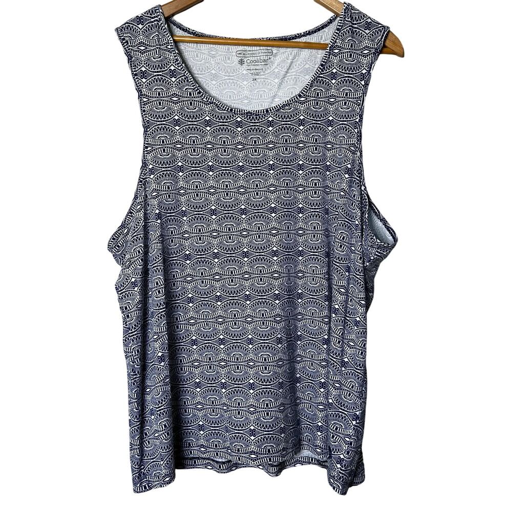 Coolibar Tank‎ Top Size XL 50 UPF Sun Protection Blue White Everyday Basic